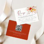 Elegant Boho Fall Floral QR Code Wedding RSVP Card