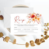 Elegant Boho Fall Floral QR Code Wedding RSVP Card Karte