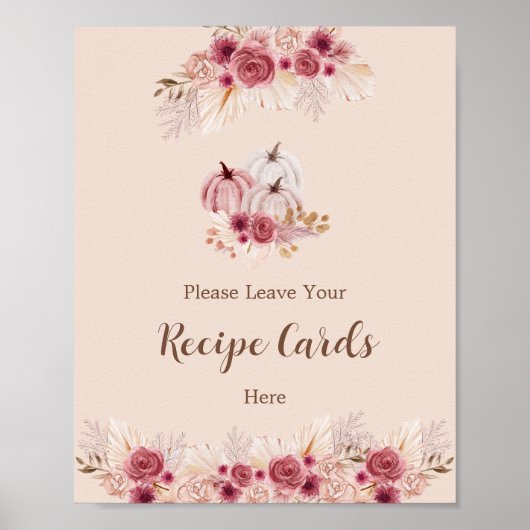 Elegant Boho Fall Leave Your Recipe Card Here Poster (Vorne)