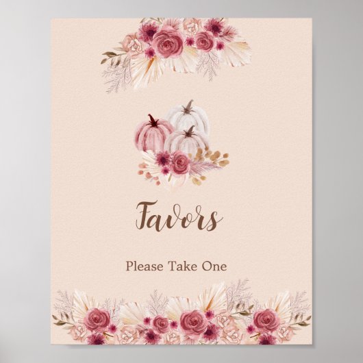 Elegant Boho Fall Pumpkin Favors Please Take One Poster (Vorne)