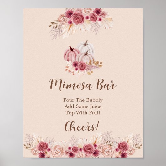 Elegant Boho Fall Pumpkin Mimosa Bar Poster (Vorne)