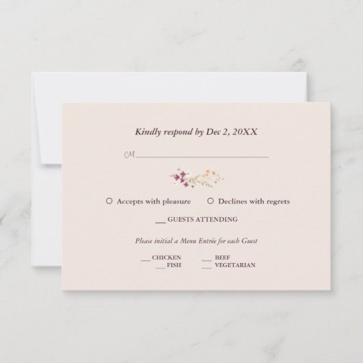 Elegant Boho Fall Wildblume Wedding RSVP Karte (Vorderseite)