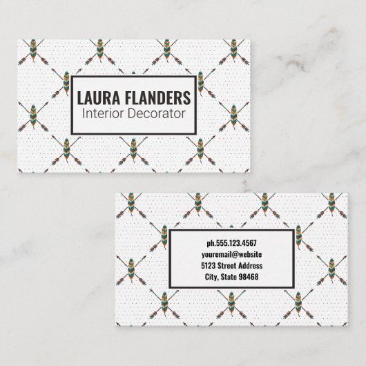 Elegant Boho Feather Design Visitenkarte (Vorne/Hinten)