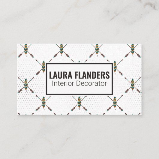 Elegant Boho Feather Design Visitenkarte (Vorderseite)