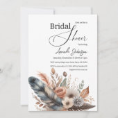 Elegant Boho Feather Floral Brautparty Einladung (Vorderseite)