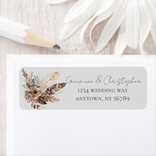 Elegant Boho Feather Watercolor Hochzeitadresse (Insitu)