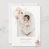 Elegant Boho Floral Baby Girl Ankündigung (Vorderseite)