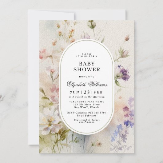 Elegant Boho Floral Baby Shower Einladung (Vorderseite)