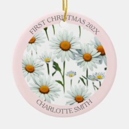 Elegant Boho Floral Blush Pink Erste Weihnachten Keramik Ornament