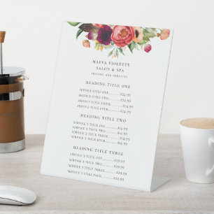 Elegant Boho Floral Business Service/Preise Sockelschild