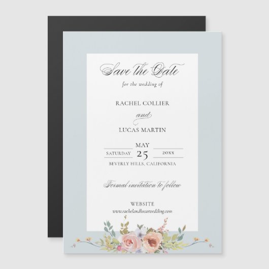 Elegant Boho Floral Calligraphy Save the Date Magneteinladung (Vorne/Hinten)