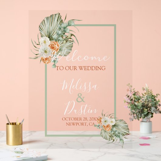 Elegant Boho Floral Fall Beach Wedding Willkommen Acrylschild (Hochzeit)