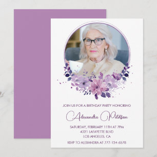 Elegant Boho Floral Foto 99. Geburtstag Einladung