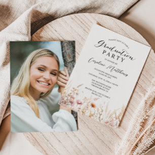 Elegant Boho Floral Foto Abschluss Einladung