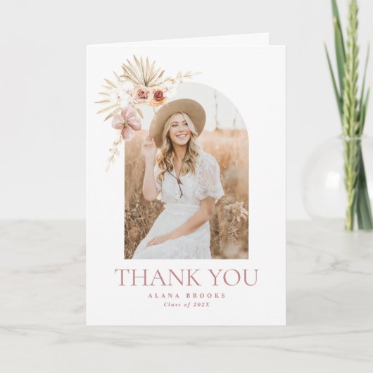 Elegant Boho Floral | Foto Abschluss Vielen Dank Dankeskarte (Vorderseite)