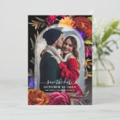 Elegant Boho Floral Foto Save the Date (Stehend Vorderseite)