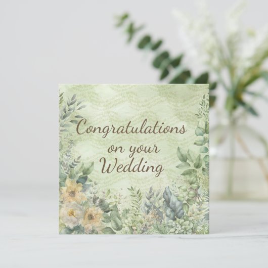Elegant Boho Floral Greenerity Wedding Card (Stehend Vorderseite)
