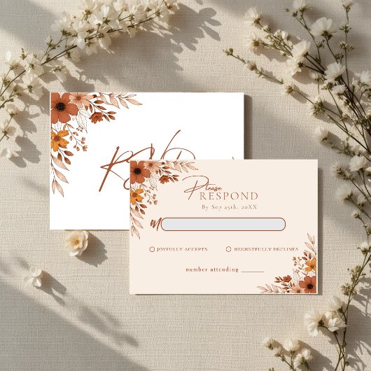 Elegant boho Floral Hand-Drawn Wedding RSVP Mitteilungskarte