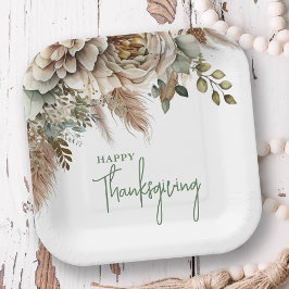 Elegant Boho Floral Happy Thanksgiving Pappteller