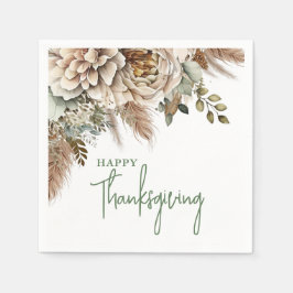 Elegant Boho Floral Happy Thanksgiving Serviette