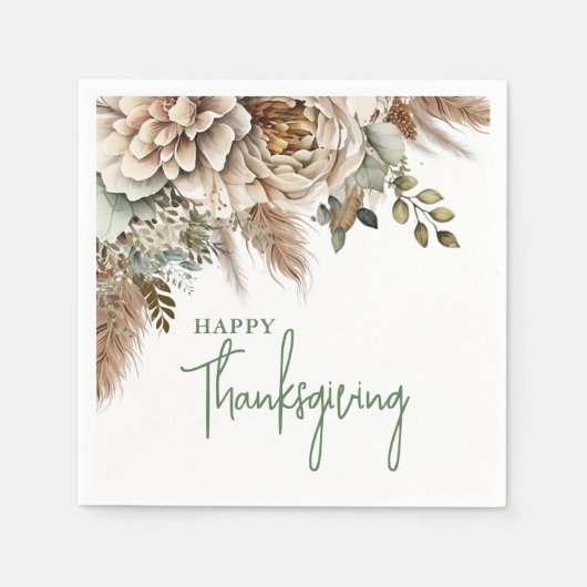 Elegant Boho Floral Happy Thanksgiving Serviette (Vorderseite)