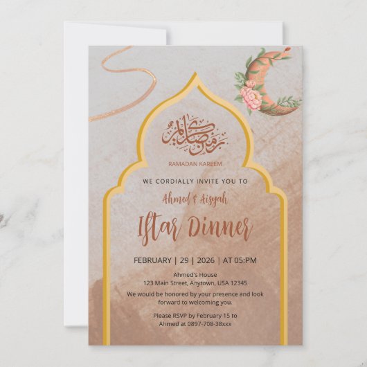 Elegant Boho Floral Iftar Dinner Ramadan Einladung (Vorderseite)