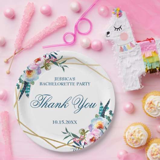 Elegant Boho Floral Junggeselinnen-Abschied Pappteller (Party)