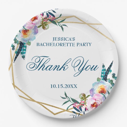 Elegant Boho Floral Junggeselinnen-Abschied Pappteller (Vorderseite)