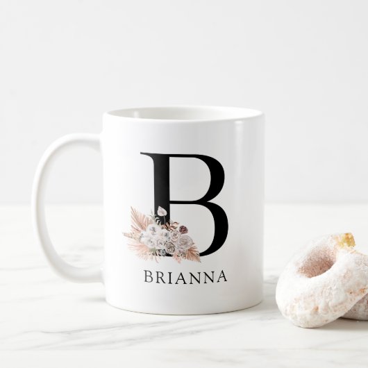 Elegant Boho Floral Monogram Kaffeetasse (Mit Donut)