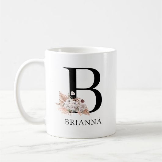 Elegant Boho Floral Monogram Kaffeetasse (Links)