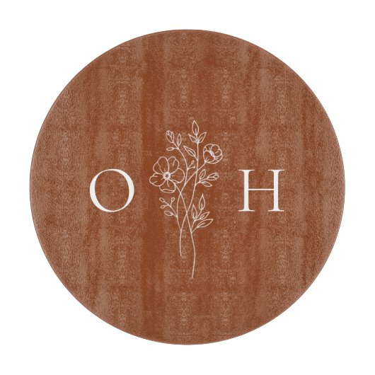 Elegant Boho Floral Monogram Schneidebrett (Vorderseite)