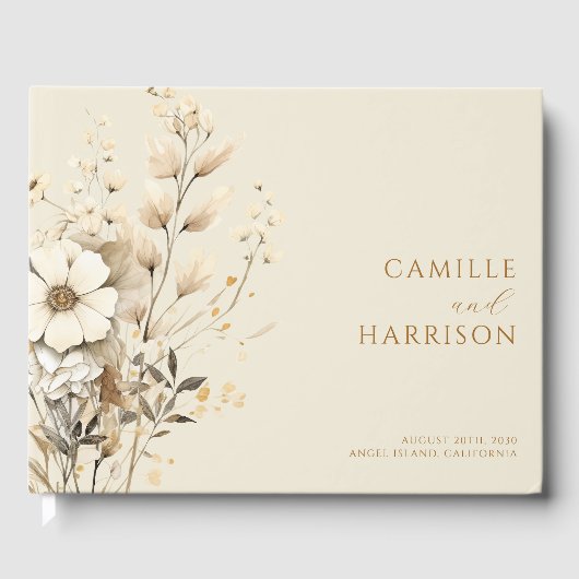 Elegant Boho Floral Monogram Wedding Gästebuch (Vorderseite)