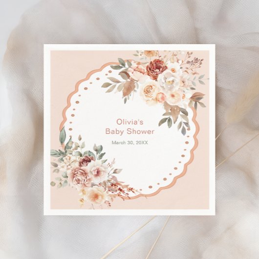 Elegant Boho Floral Neutral Baby Shower Napkins Serviette