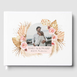 Elegant Boho Floral Pampas Grass Foto Gästebuch