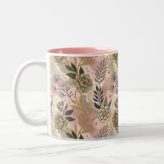Elegant Boho Floral Pattern Zweifarbige Tasse (Links)