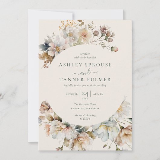 Elegant Boho Floral QR Code Foto Wedding Einladung (Vorderseite)