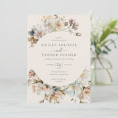 Elegant Boho Floral QR Code Foto Wedding Einladung (Stehend Vorderseite)