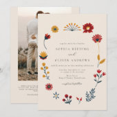 Elegant Boho Floral QR Code Foto Wedding Einladung (Vorne/Hinten)