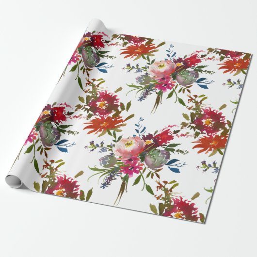 Elegant Boho Floral Red Botanical Wedding Geschenk Geschenkpapier (Ungerollt)