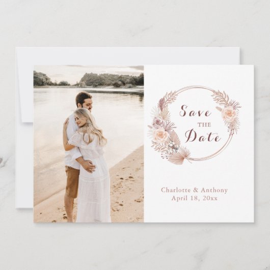 Elegant Boho Floral Rose Gold Foto Hochzeit Save The Date (Vorderseite)