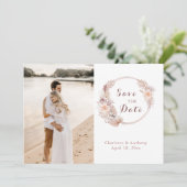 Elegant Boho Floral Rose Gold Foto Hochzeit Save The Date (Stehend Vorderseite)