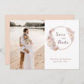 Elegant Boho Floral Rose Gold Foto Hochzeit Save The Date (Vorne/Hinten)