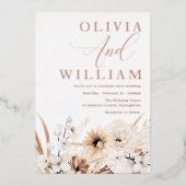 Elegant Boho Floral Rose Gold Wedding Folieneinladung (Vorderseite)