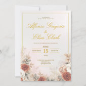 Elegant Boho Floral Rose Pink Modern Wedding  Einladung (Vorderseite)