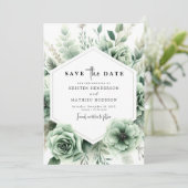 Elegant Boho Floral Sage Green Wedding Save The Date (Stehend Vorderseite)
