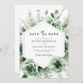 Elegant Boho Floral Sage Green Wedding Save The Date (Vorne/Hinten)