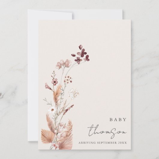 Elegant Boho Floral Schwangerschaft Ankündigung (Vorderseite)