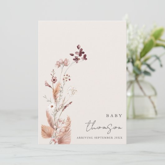 Elegant Boho Floral Schwangerschaft Ankündigung (Stehend Vorderseite)