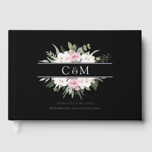 Elegant Boho Floral Silver Gästebuch (Vorderseite)