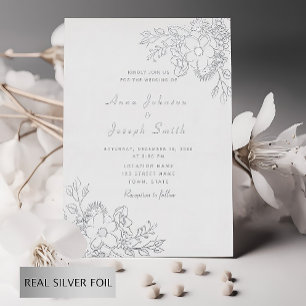 Elegant Boho Floral Silver Wedding Folieneinladung